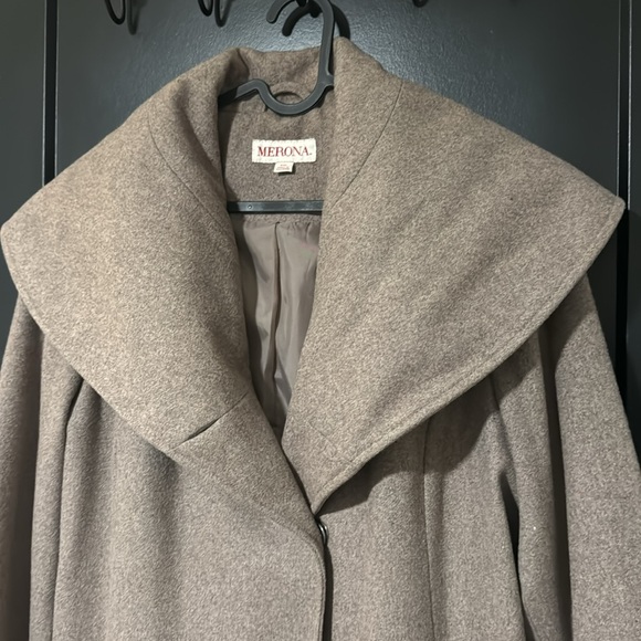 Merona Wool Blend Oatmeal/ Grey Color Long Peacoat with Belt - Picture 4 of 13
